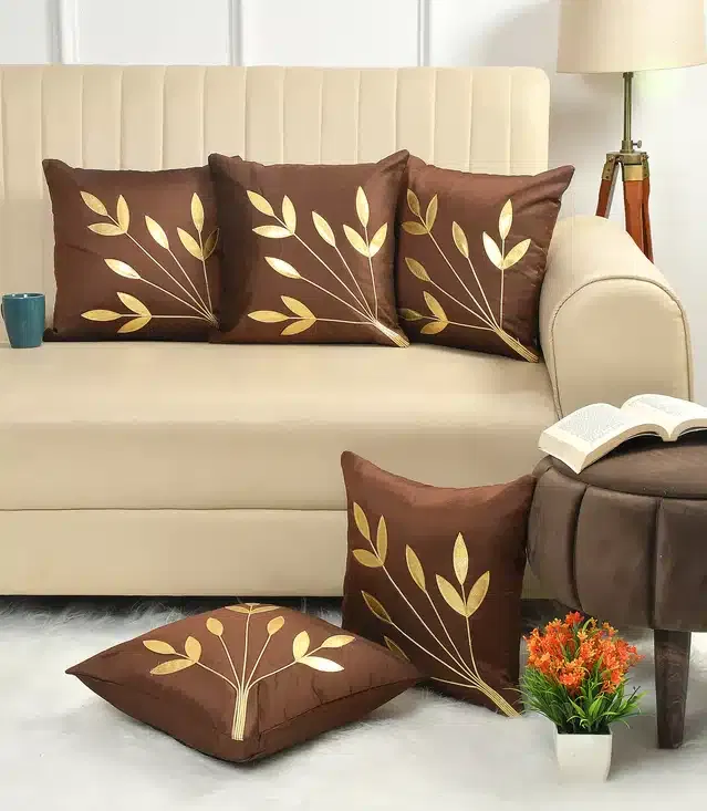 Polycotton Cushion Covers (Pack of 5) (Dark Brown, 16x16 Inches)