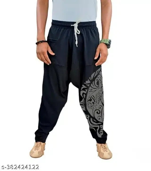Cotton Loose-Fit Harem Pants for Men (Black, M)