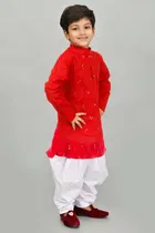 Cotton Embroidered Kurta with Patiyala Set for Boys 