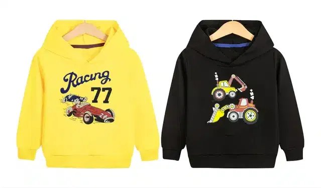 Cotton Blend Printed Hoodie for Kids (Pack of 2) (Yellow & Black, 5-6 Years)