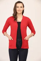 Cotton Solid Shrug for Women (Red, S )