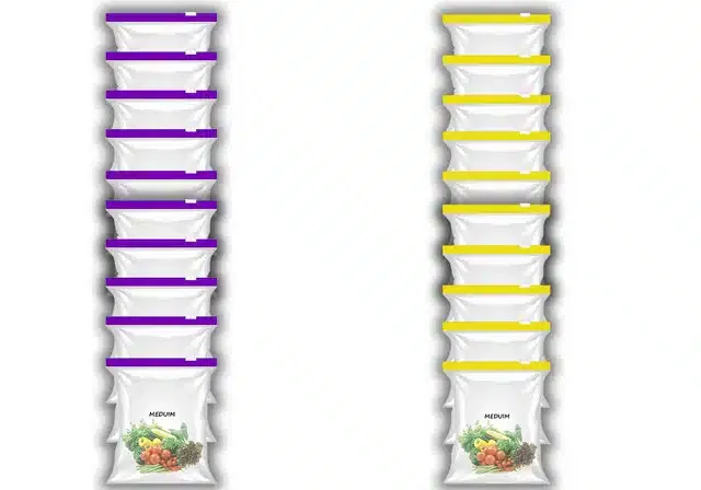 Ziplock Food Storage Pouch for Fridge (Pack of 20, 9x10 Inches) (Purple & Yellow)