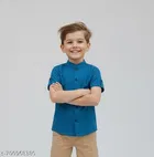 Solid Cotton Blend Mandarin T-Shirt for Boys 