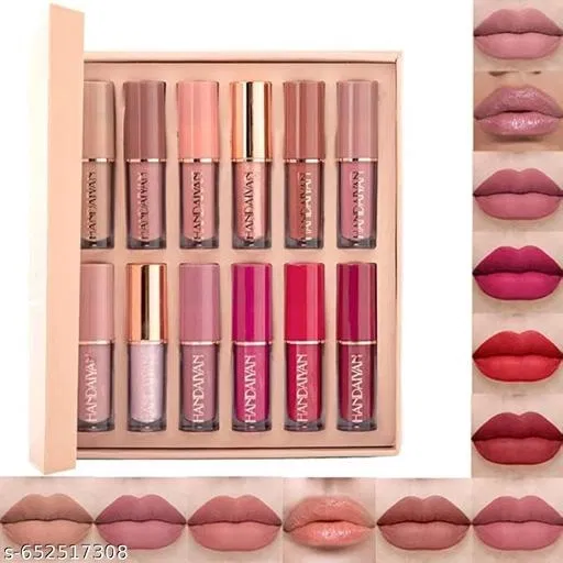 Set of 12 | Velvet Matte Liquid Lipstick | Waterproof & Non-Stick | Glossy Lip Combo for Women