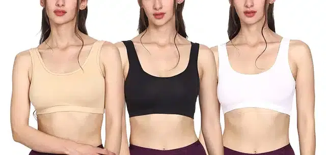 Women's Non-Padded Sports Bra (Pack of 3) (Multicolor, 30)