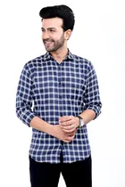 Cotton Blend Checked Shirt for Men, Blue 