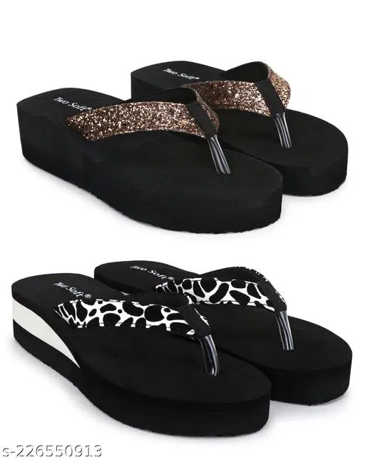 EVA Flip-flops for Women (Black, 8) Pack of 2