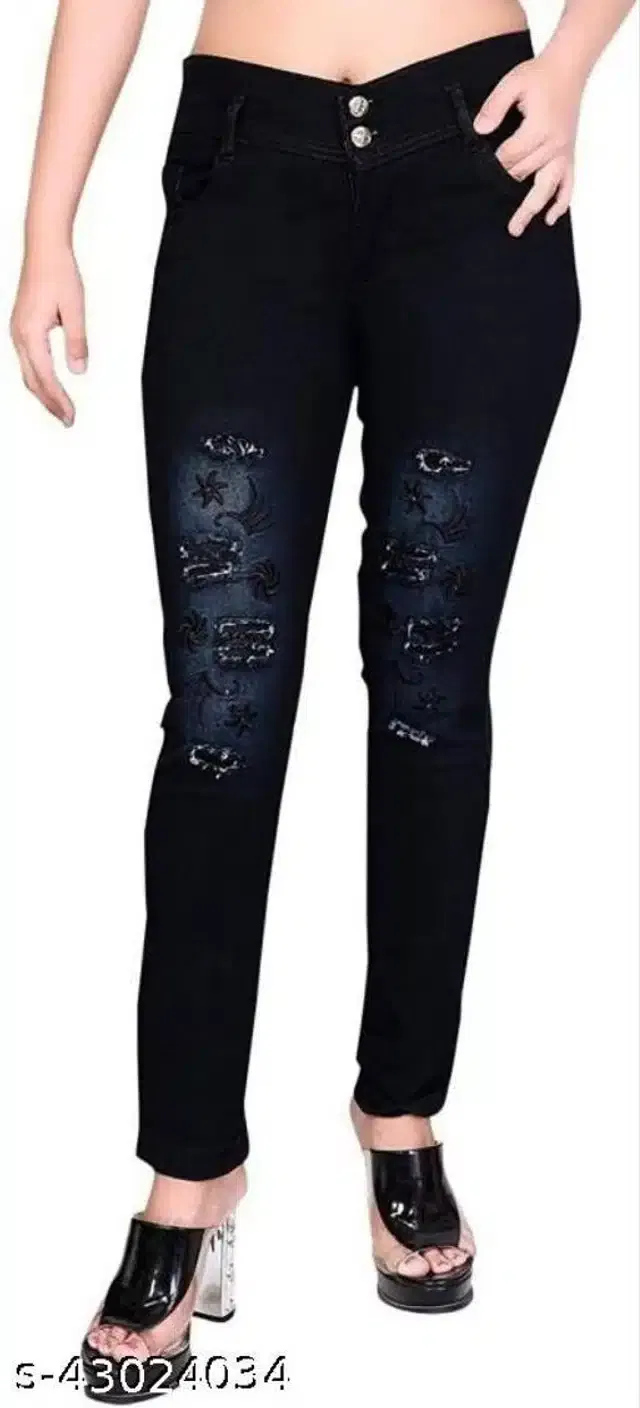 Denim Jeans for Girls (Black, 7-8 Years)