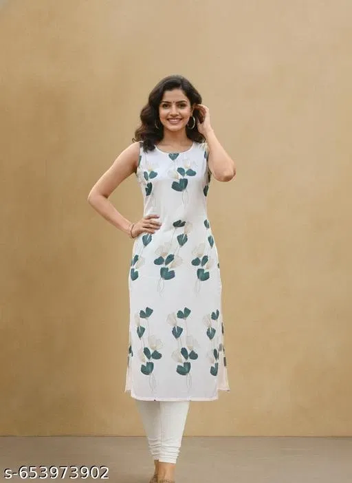 Teal Floral Printed Kurti for Women (White, XXL)