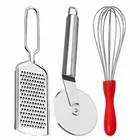 Oc9 Stainless Steel Cheese Grater & Pizza Cutter & Egg Whisk For Kitchen Tool Set (Oc-376)
