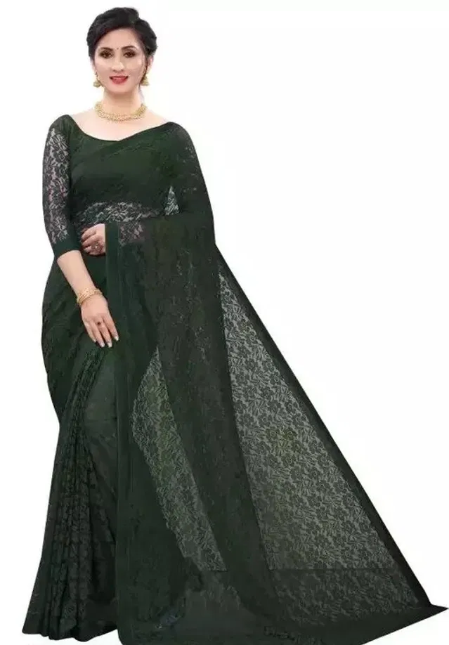 Net Floral Saree for Women (Green, 6.3 m)