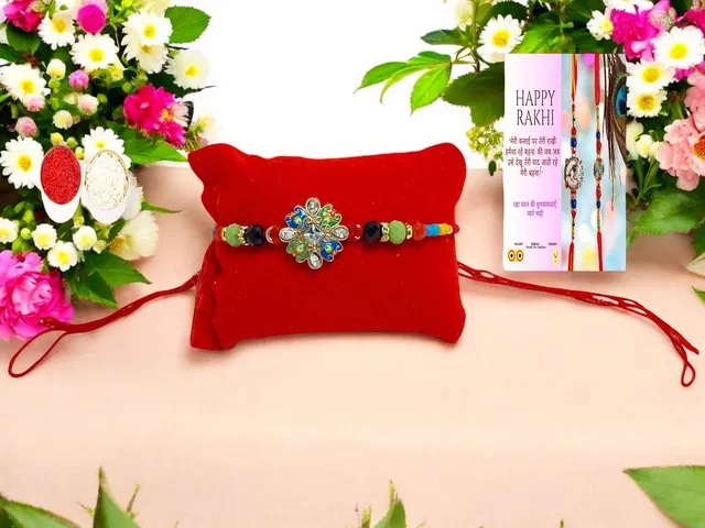 Metal Rakhi with Greeting Card & Roli Chawal (Multicolor, Set of 1)