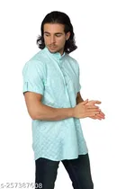 Cotton Blend Printed Short Kurta for Men 