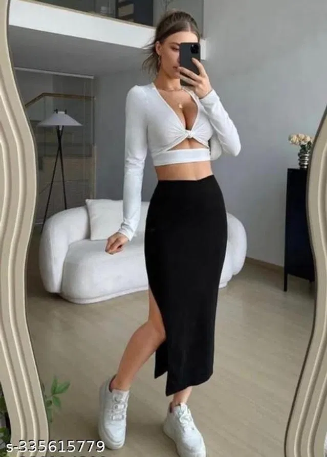 Cotton Blend Skirts for Women (Black, M)