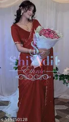 Jimmy Choo Embellished Saree For Women, Maroon