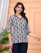 Cotton Floral Print Short Kurti for Women 