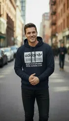 Feelce Printed Hoodie for Men, Navy Blue (XL)