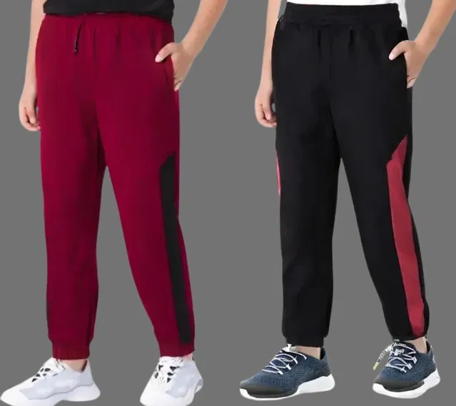 Cotton Blend Trackpants for Boys (Maroon & Black, 3-4 Years) (Pack of 2)