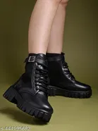 Shoetopia Solid Airmix Heeled Boots Black 