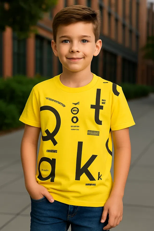 Round Neck T-Shirt for Boys (Yellow, 10-11 Years)
