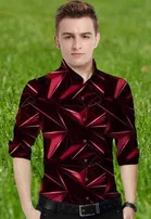 Lycra Printed Shirt For Men, Red 