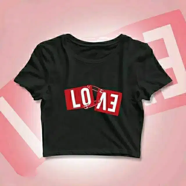Printed Crop T-shirt for Women (Black, S)