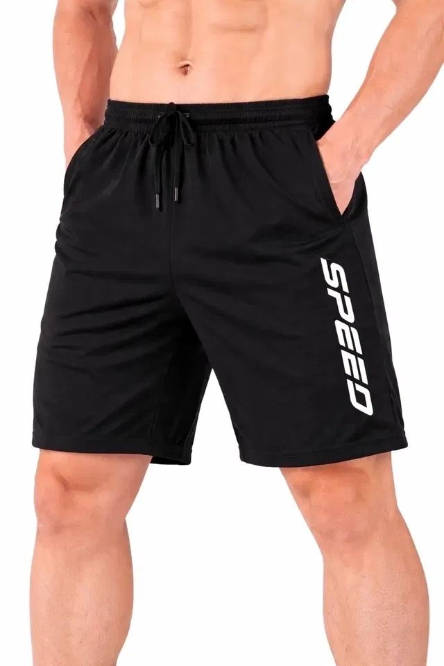Polycotton Athletic Shorts for Men ,Black (XL)
