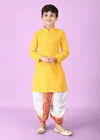 Rayon Embellished Kurta with Dhoti for Boys, Yellow & White 
