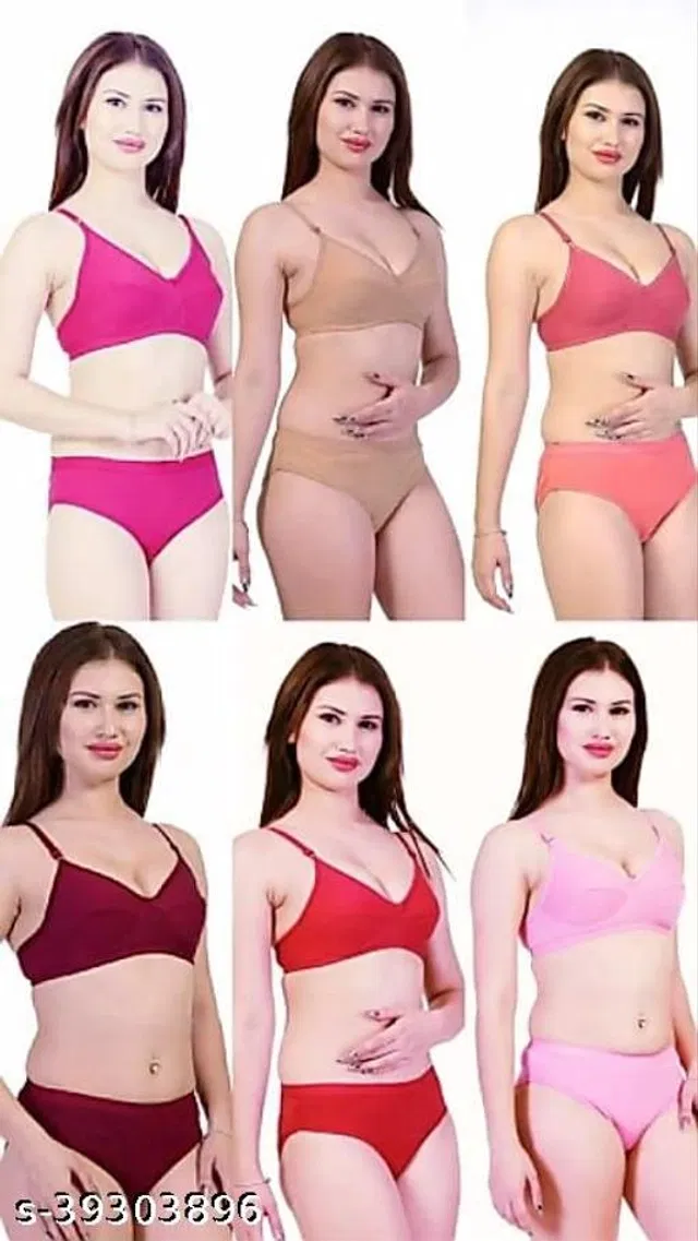 Cotton Blend Solid Lingerie Set for Women (Multicolor, 36A) (Pack of 6)