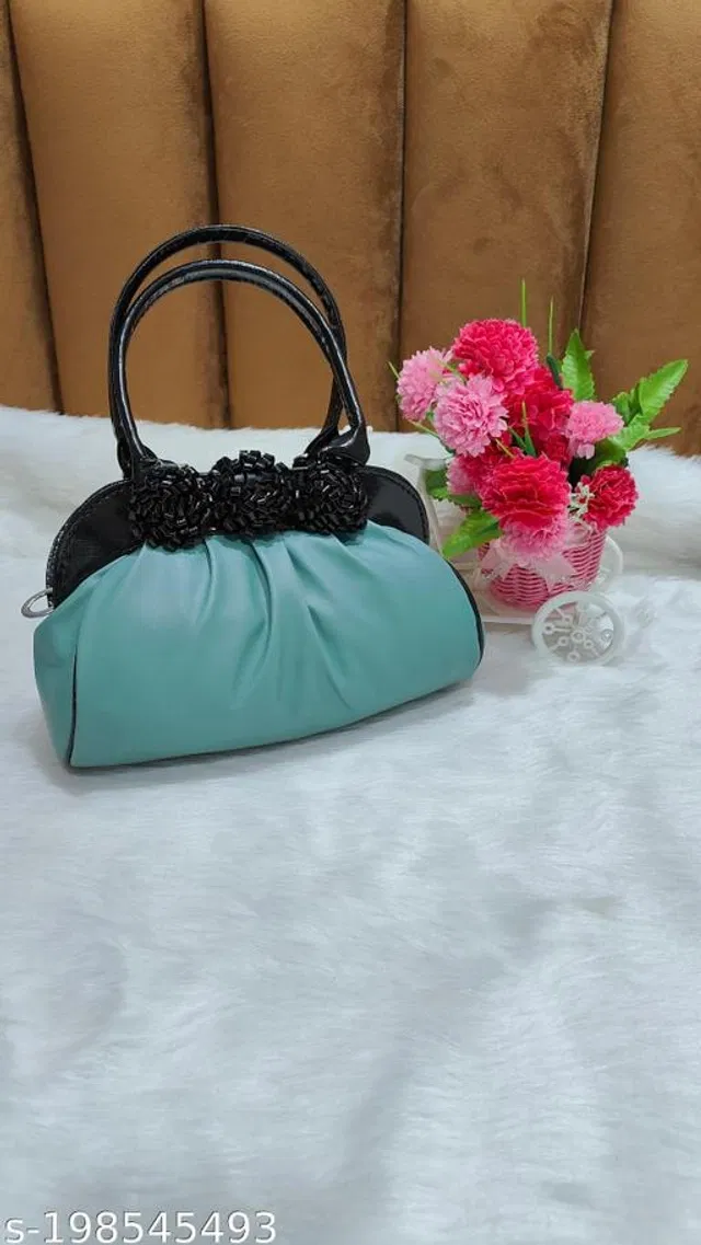 PU Handbag for Women (Sky Blue & Black)