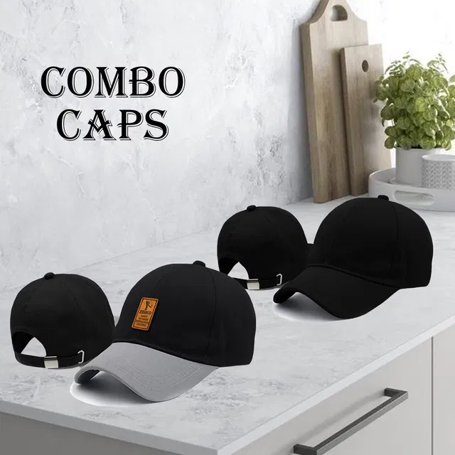 Cotton Sports Cap for Men & Women (Black, Pack of 2)