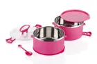 Insulated 2 Layer Lunch Box (Pink, 400 ml) (Set of 1)