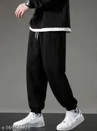 Cotton Blend Solid Trackpant for Men, Black 