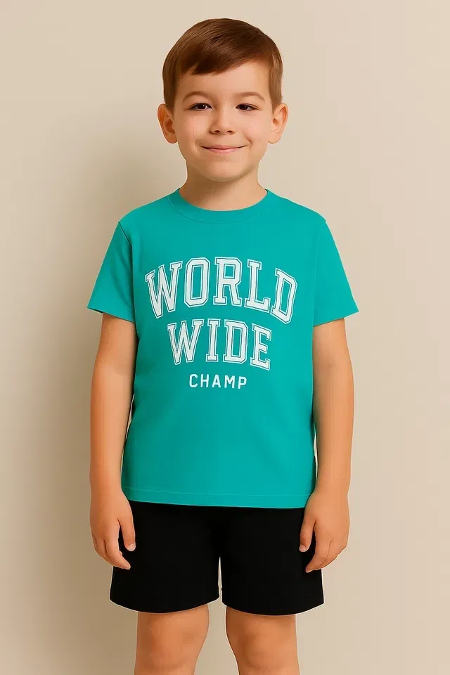 Round Neck Printed T-Shirt for Boys (Sea Green, 12-14 Years)