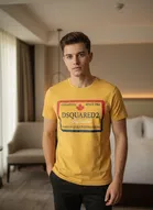 Cotton Lycra Printed T-Shirt for Men, Yellow 