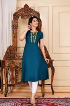 Rayon Kurti for Women, Teal 