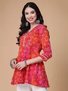 Rayon Bandhani Short Kurti for Women 
