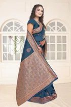 Jacquard Woven Design Saree for Women, Teal 
