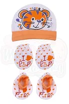 Cotton Printed Cap, Mittens & Booties for New Born Baby 