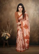 Art Silk Printed Saree for Women, Brown 