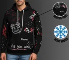 Fleece Printed Hoodie for Men, Black 