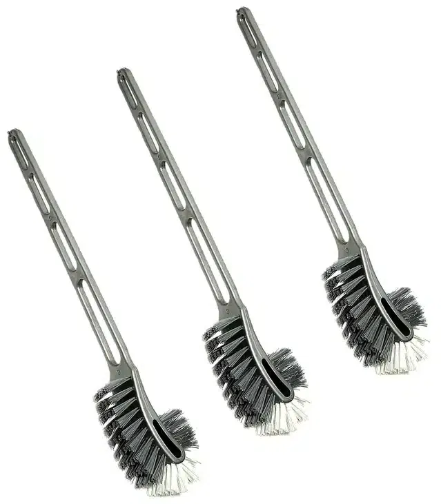 Plastic Long Handle Toilet Brush (Multicolor, Pack of 3)