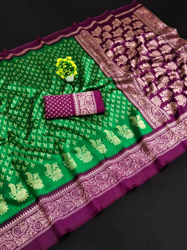 Mysore Silk Printed Saree for Women (Green, 6.3 m)