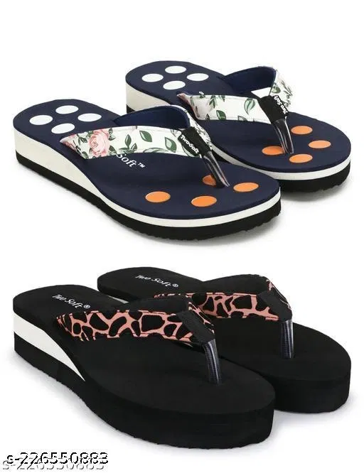 EVA Flip-flops for Women (Black, 7) Pack of 2