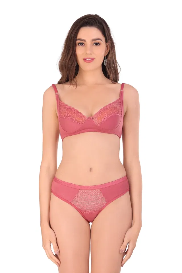 Cotton Blend Solid Non Padded Lingerie Set for Women (Multicolor, 40)