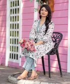 Cotton Blend Floral Print Kurta with Pant for Women 