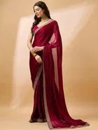 Bollywood Maroon Chinon Saree for Women