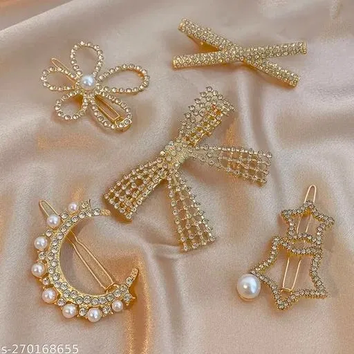 Hair Clips for Women (Gold, Pack of 5)