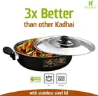 Cast Iron Kadai with Lid (Black & Silver, 28 cm)