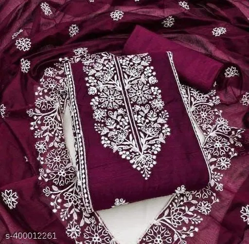 Chanderi Cotton Punjabi/All Over Suits for Women (Purple, Un Stitched)